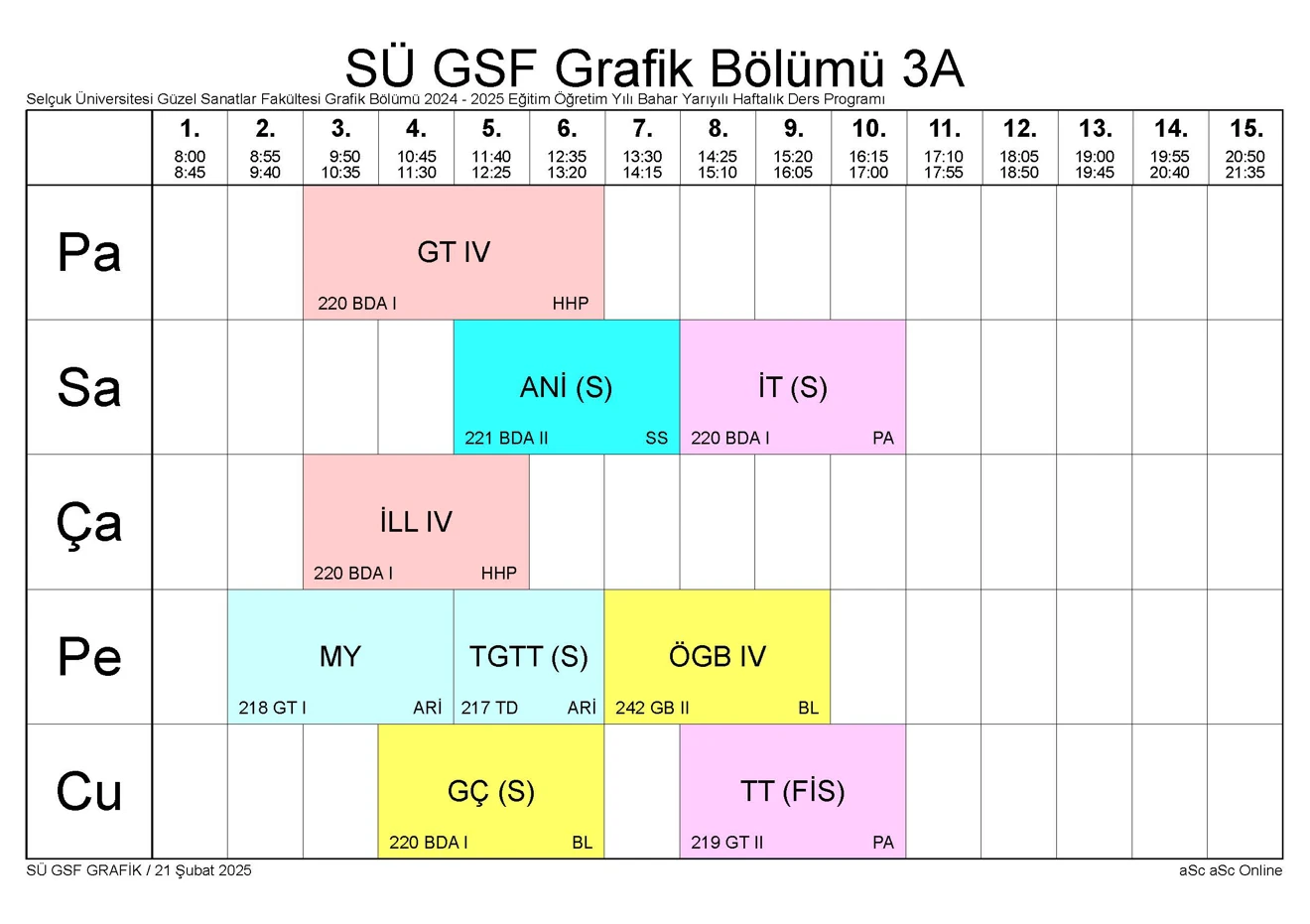 SÜ GSF GRAFİK BLM Bahar YY Ders Programı 250221
